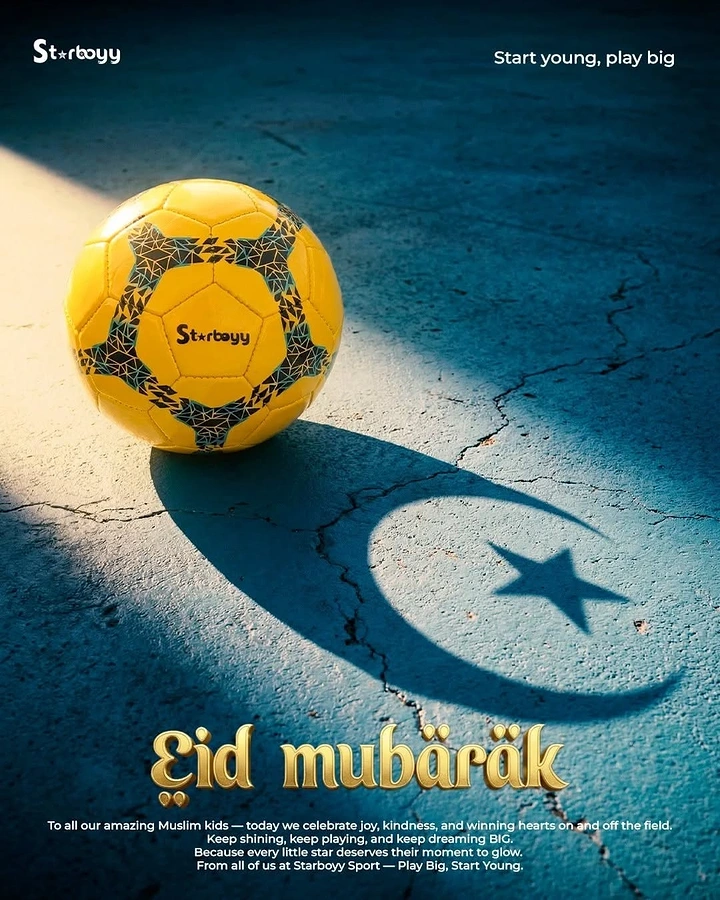 Eid creative ad: Yellow football casting a crescent-and-star shadow