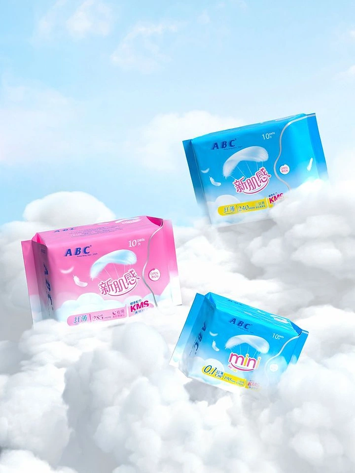 Period Care & Feminine Hygiene creative ad: Products staged among clouds for lightness