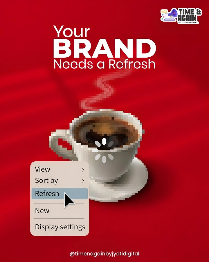 Agency creative ad: Pixelated coffee with desktop Refresh pun