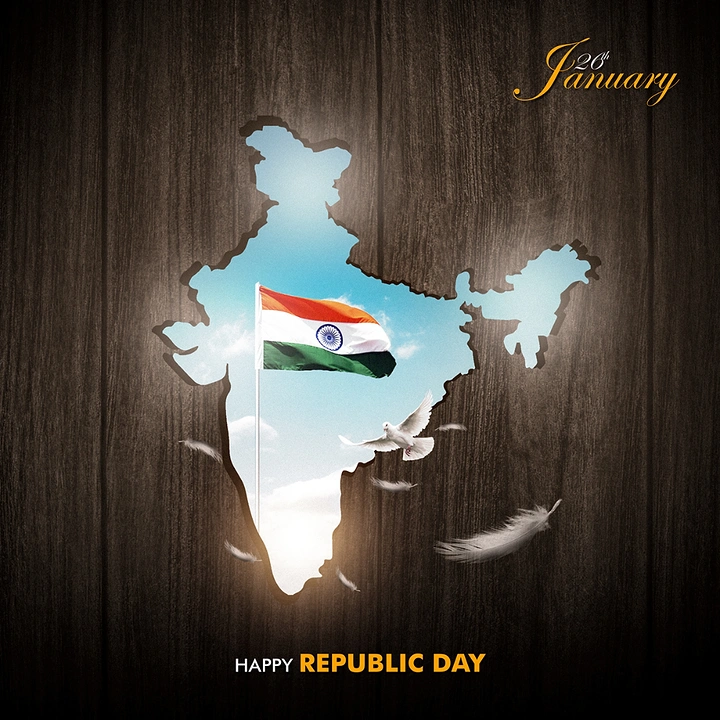 Republic Day creative ad: India map cut through wood revealing sky and flag