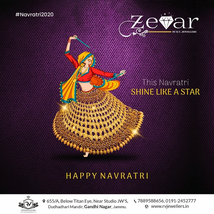 Navratri creative ad: Illustrated garba dancer whose flared skirt is made of gold jewellery