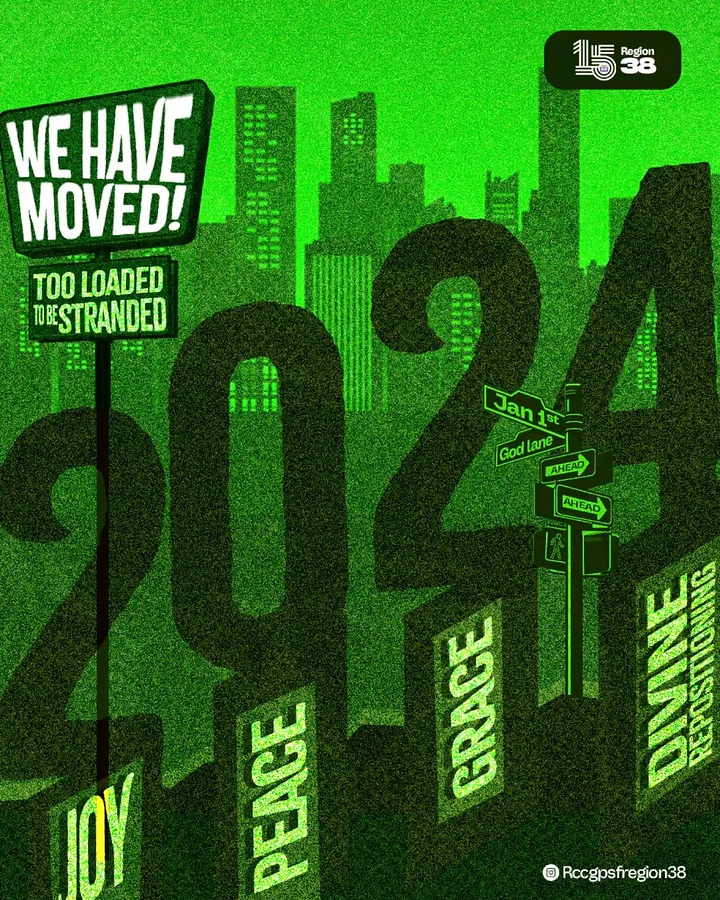 New Year creative ad: Giant 2024 numerals as buildings in a green city
