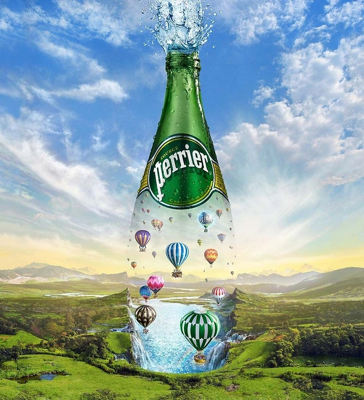 Packaged Drinking Water creative ad: Bottle becomes a hot-air balloon