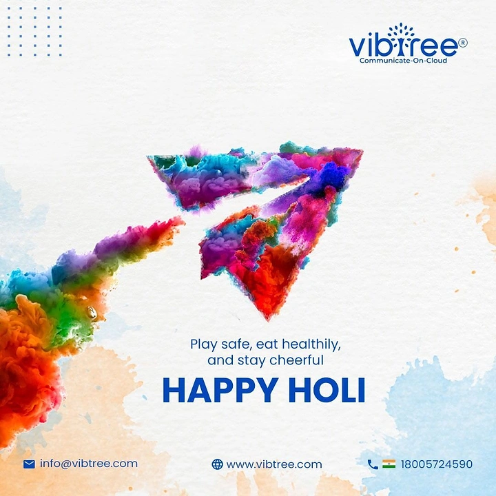 Holi creative ad: Paper plane made of colourful Holi powder smoke with a rainbow trail