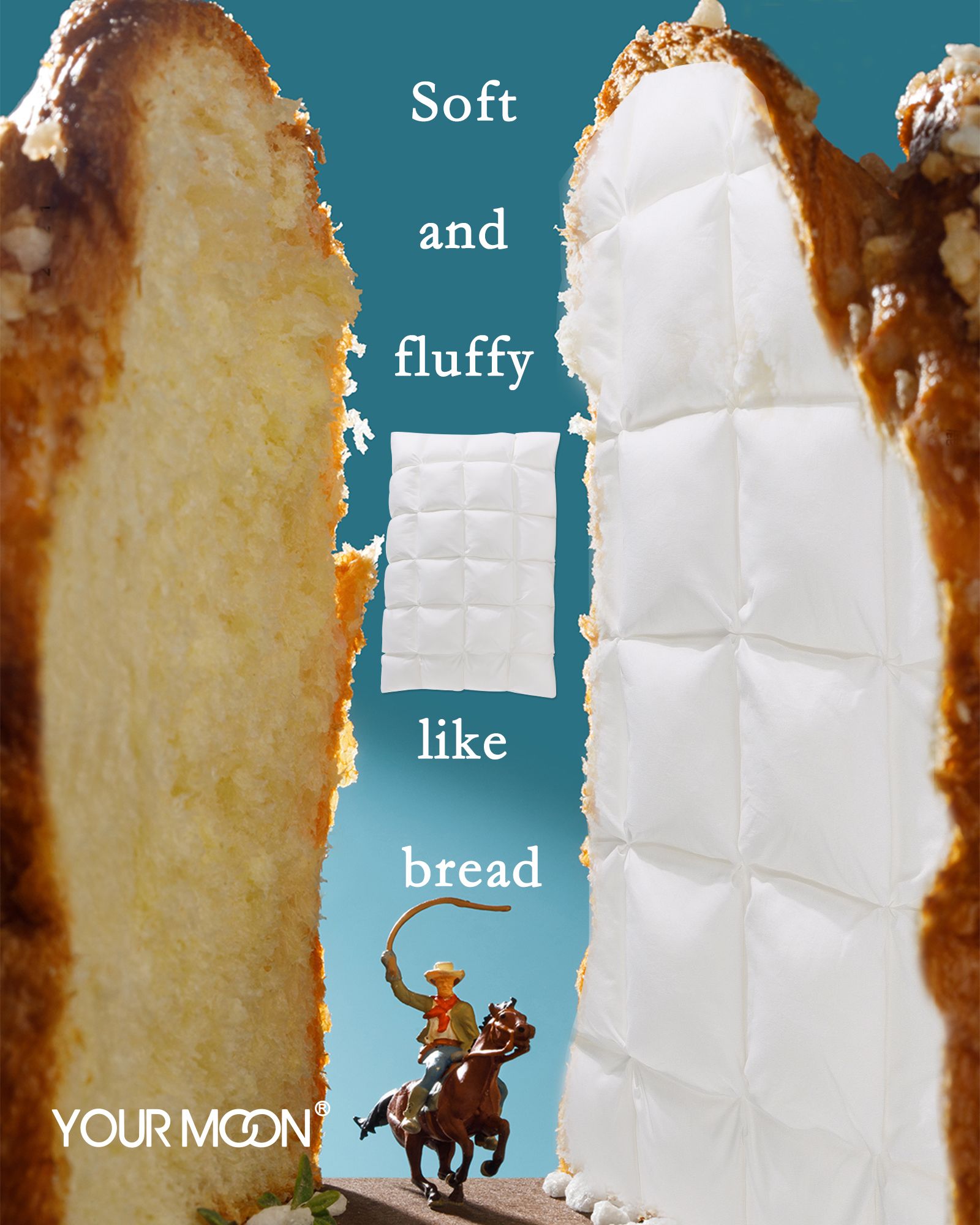 Instagram post: Giant bread slices as canyon walls, one textured like a quilted duvet, with a miniature cowboy