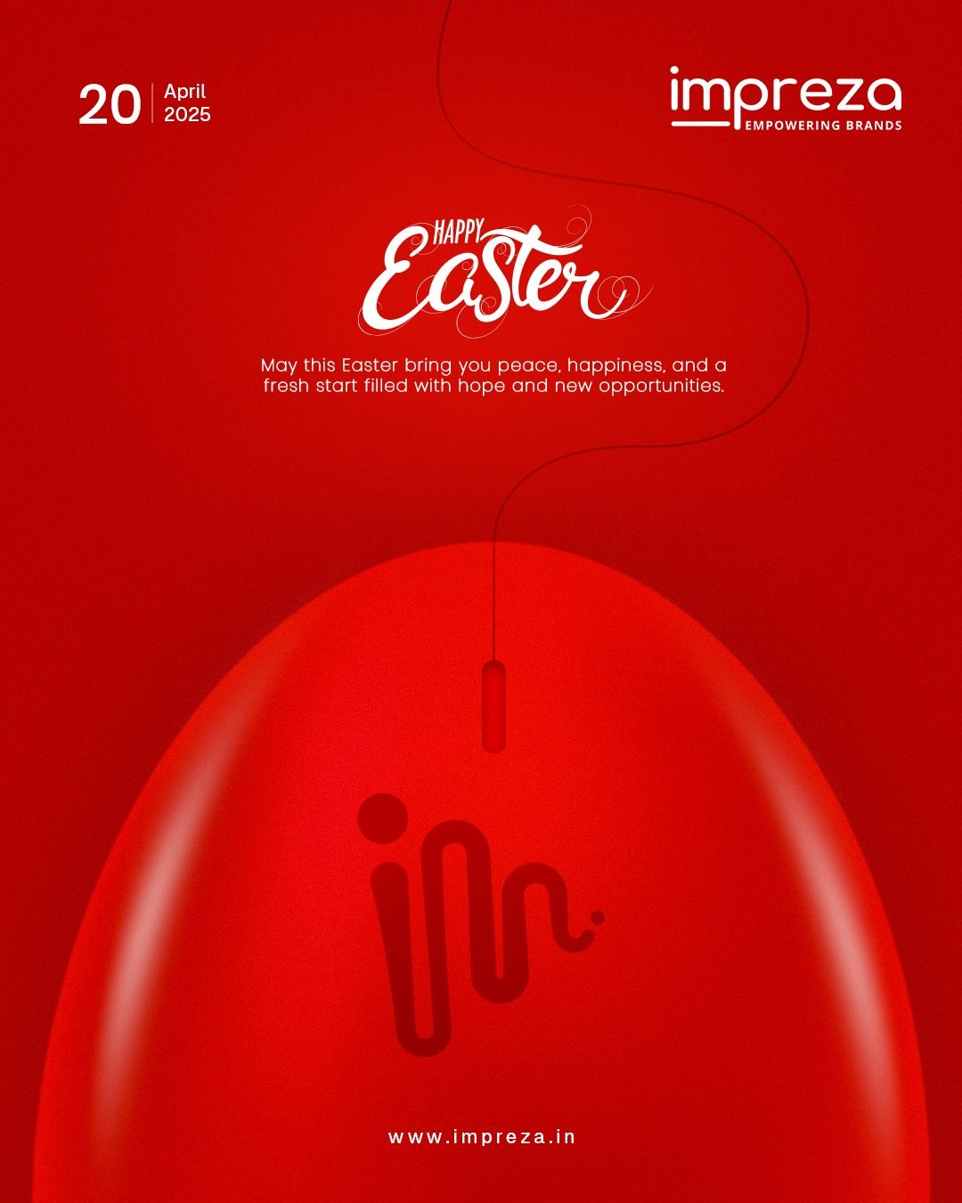 Red egg shaped like a computer mouse with cable