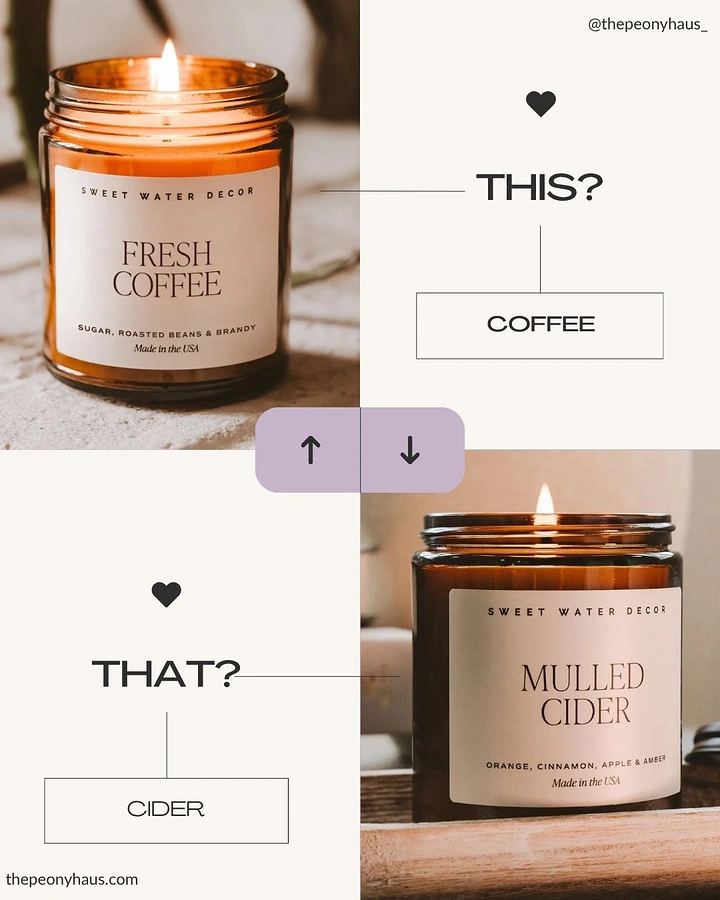 Candles & Home Fragrance creative ad: This or that scent poll format