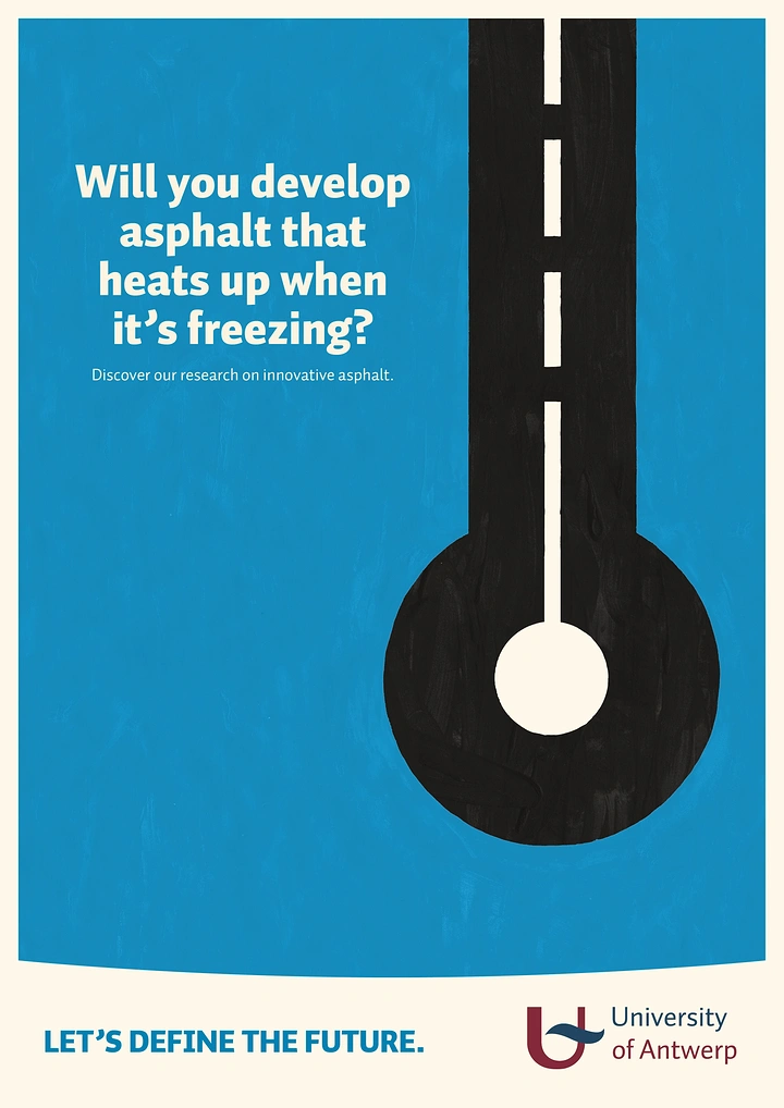 Universities & Colleges creative ad: Research metaphor turns asphalt into thermometer