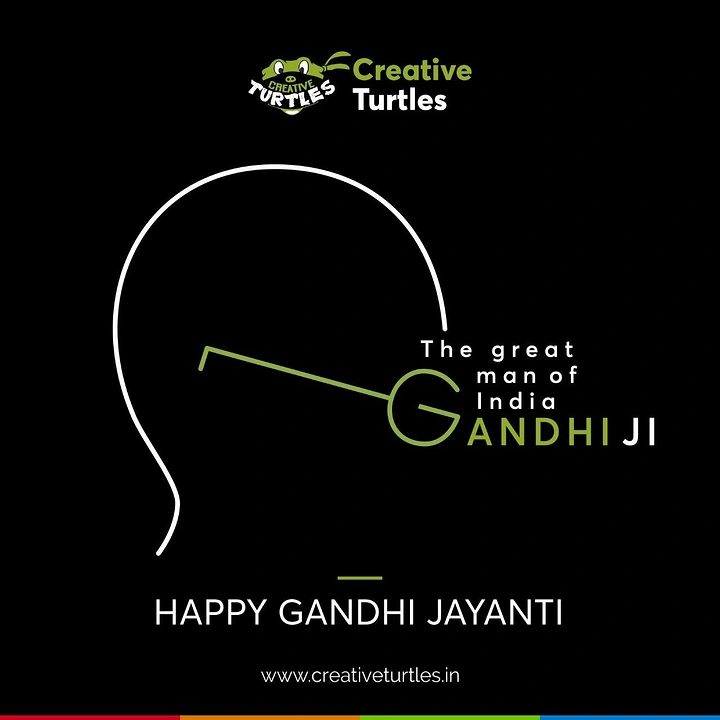 Gandhi Jayanti creative ad: White outline of Gandhi's head with green spectacles joining the letter G
