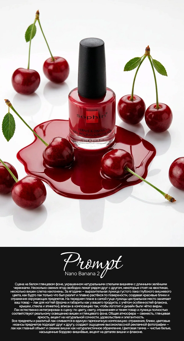 Nail Polish Brands creative ad: Cherry spill creates playful polish world