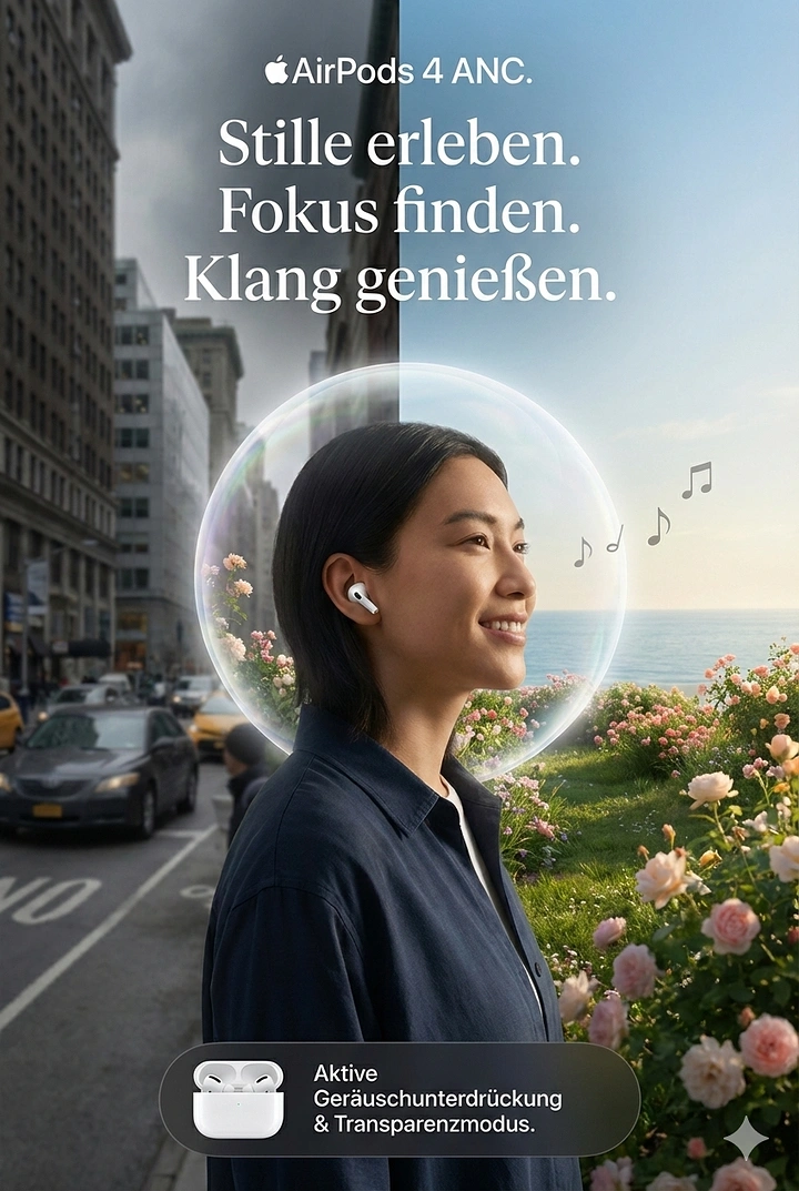 Headphones & Speakers creative ad: Noise-cancelling bubble creates focus sanctuary