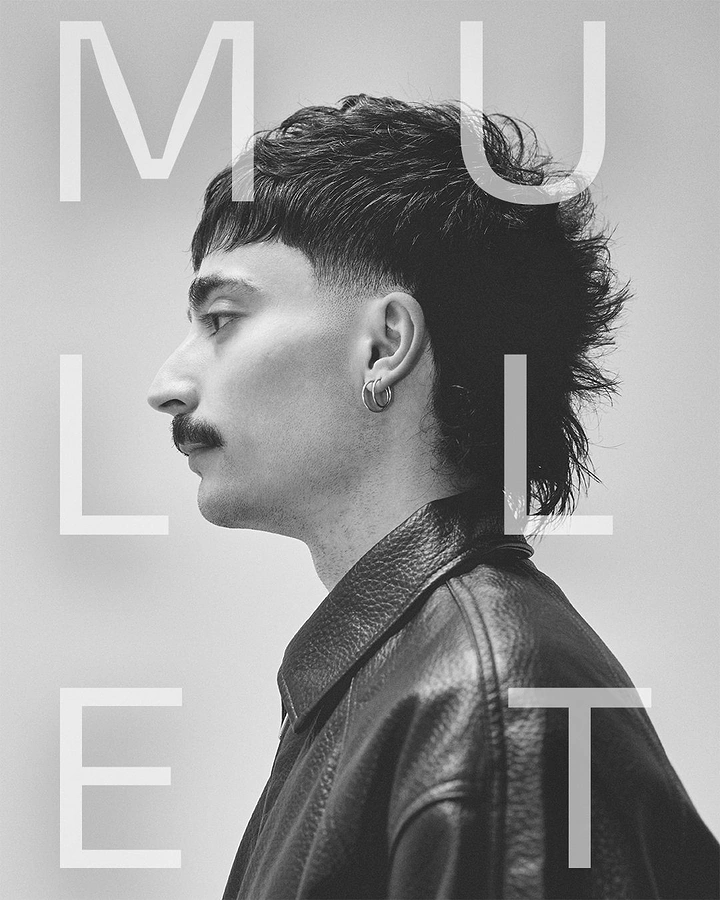 Barber Shops creative ad: MULLET letters frame the haircut profile