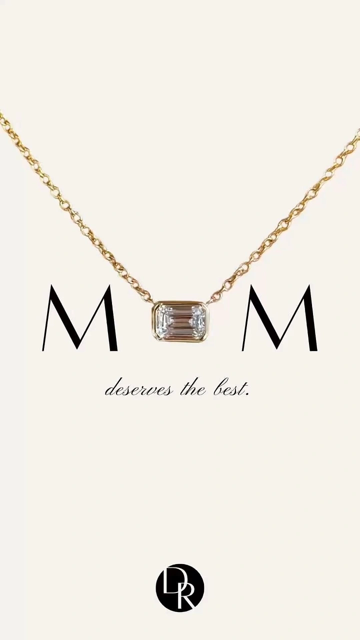 Mother's Day creative ad: Gold necklace with a diamond forming the word MOM
