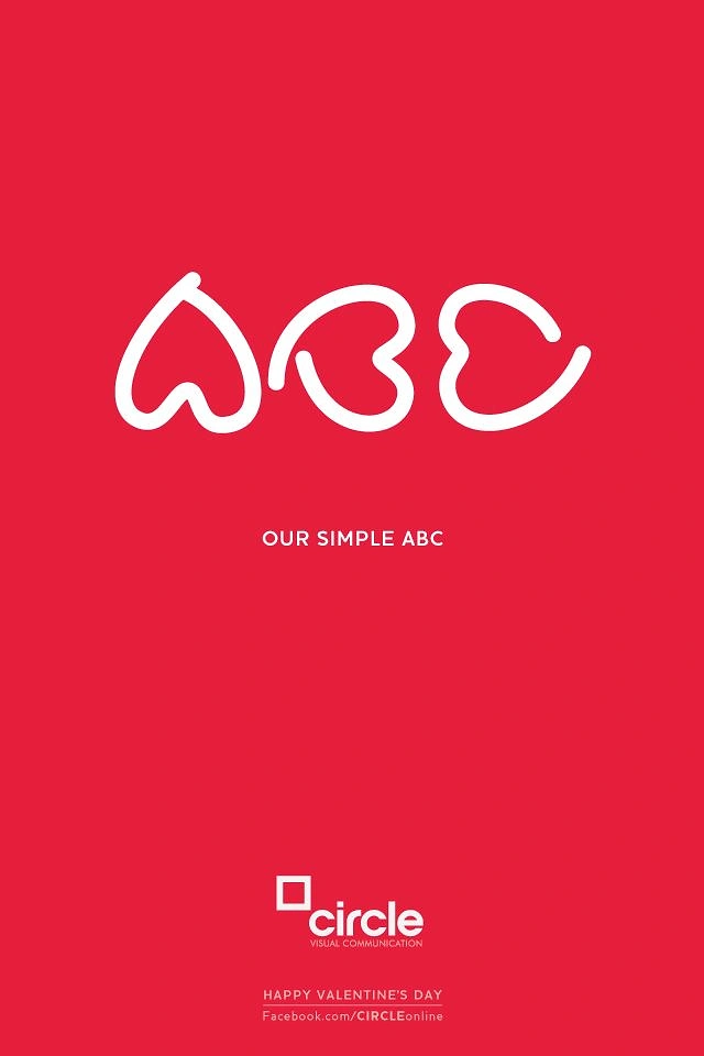 Valentine's Day creative ad: The letters ABC drawn as heart shapes