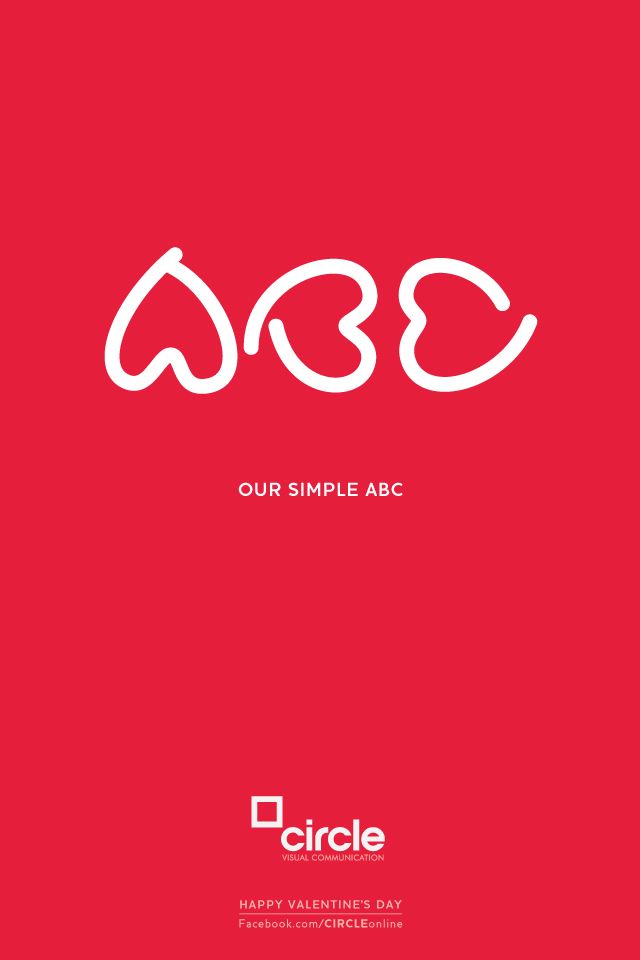 The letters ABC drawn as heart shapes