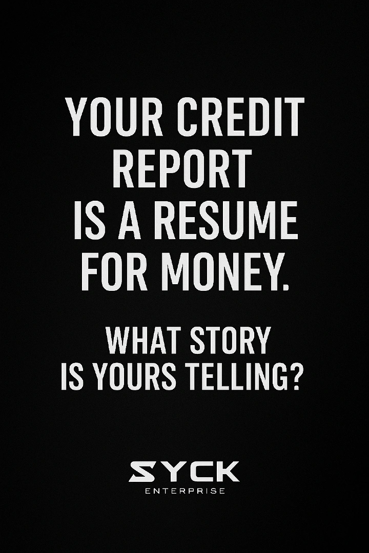 Credit Repair & Credit Score Services creative ad: Credit report as money resume metaphor