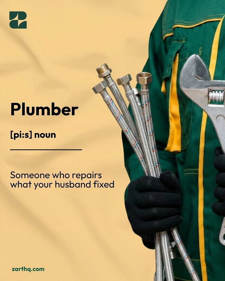 Plumbers creative ad: Dictionary-definition joke about husband fixes