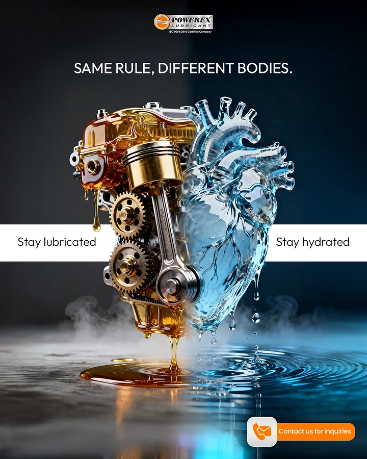 Engine Oil & Lubricants creative ad: Engine split mirrors dry-versus-hydrated copy