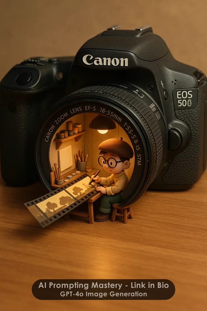 Cameras & Camera Stores creative ad: Miniature world revealed inside camera lens