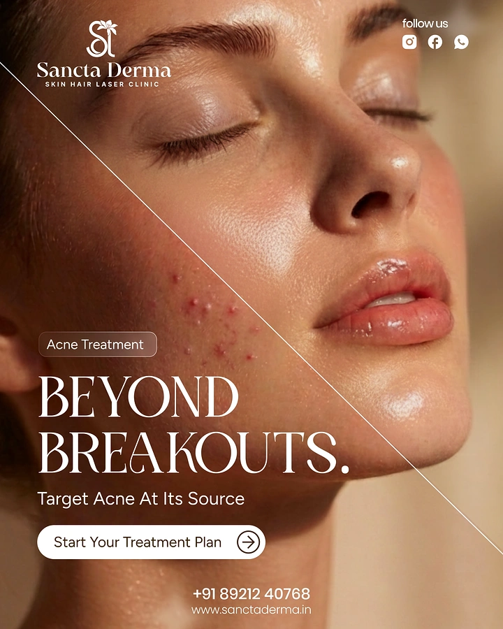 Skin & Cosmetic Clinics creative ad: Diagonal split acne before-after