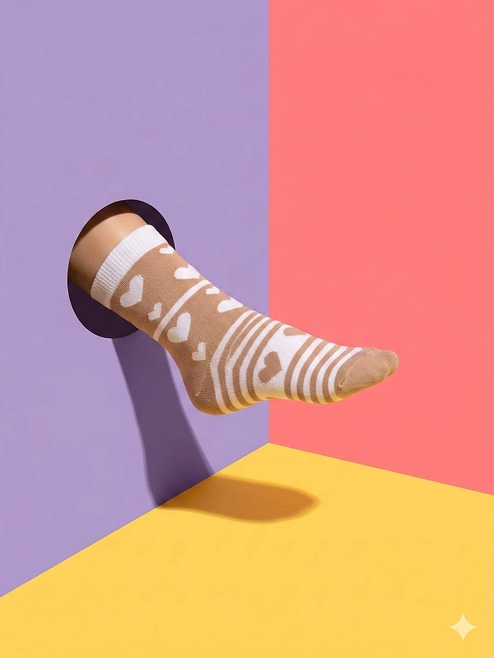 Socks Brands creative ad: Sock emerges through bold geometric wall