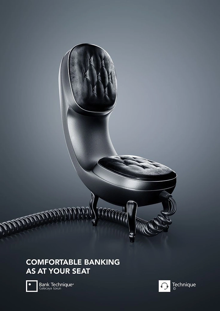 Finance & Banking creative ad: Telephone handset reimagined as a tufted leather armchair
