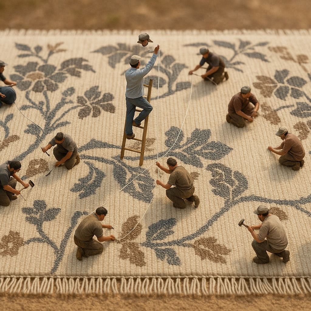 Instagram post: Miniature workers weave the rug pattern
