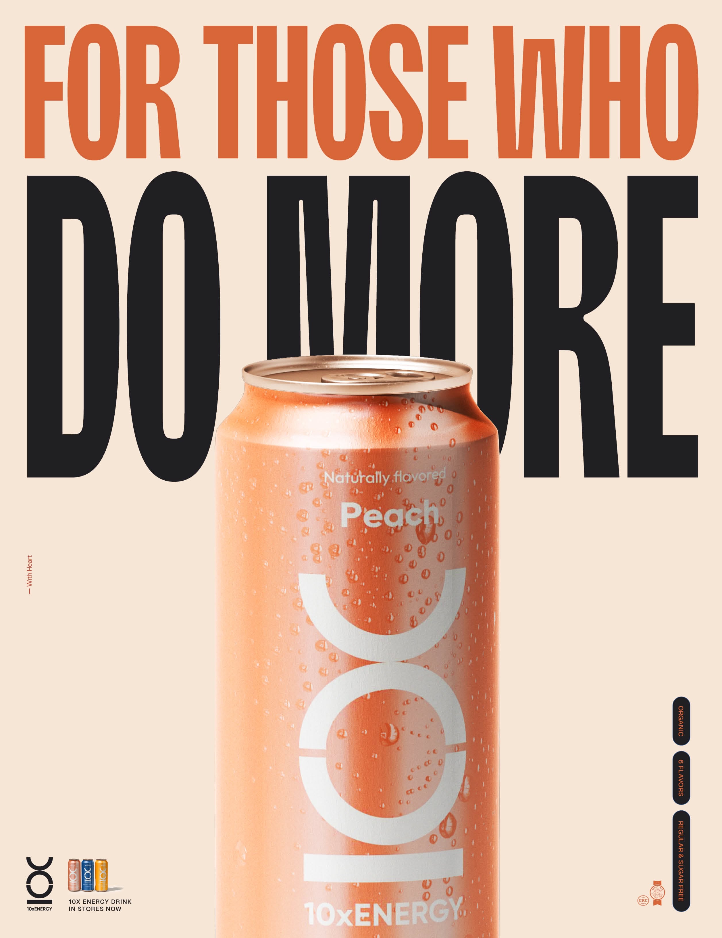 Peach energy drink can overlapping giant headline