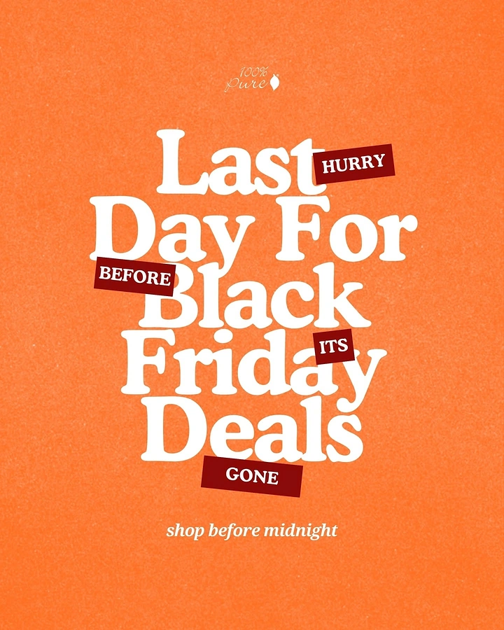 Black Friday creative ad: Stacked serif headline with sticker tags