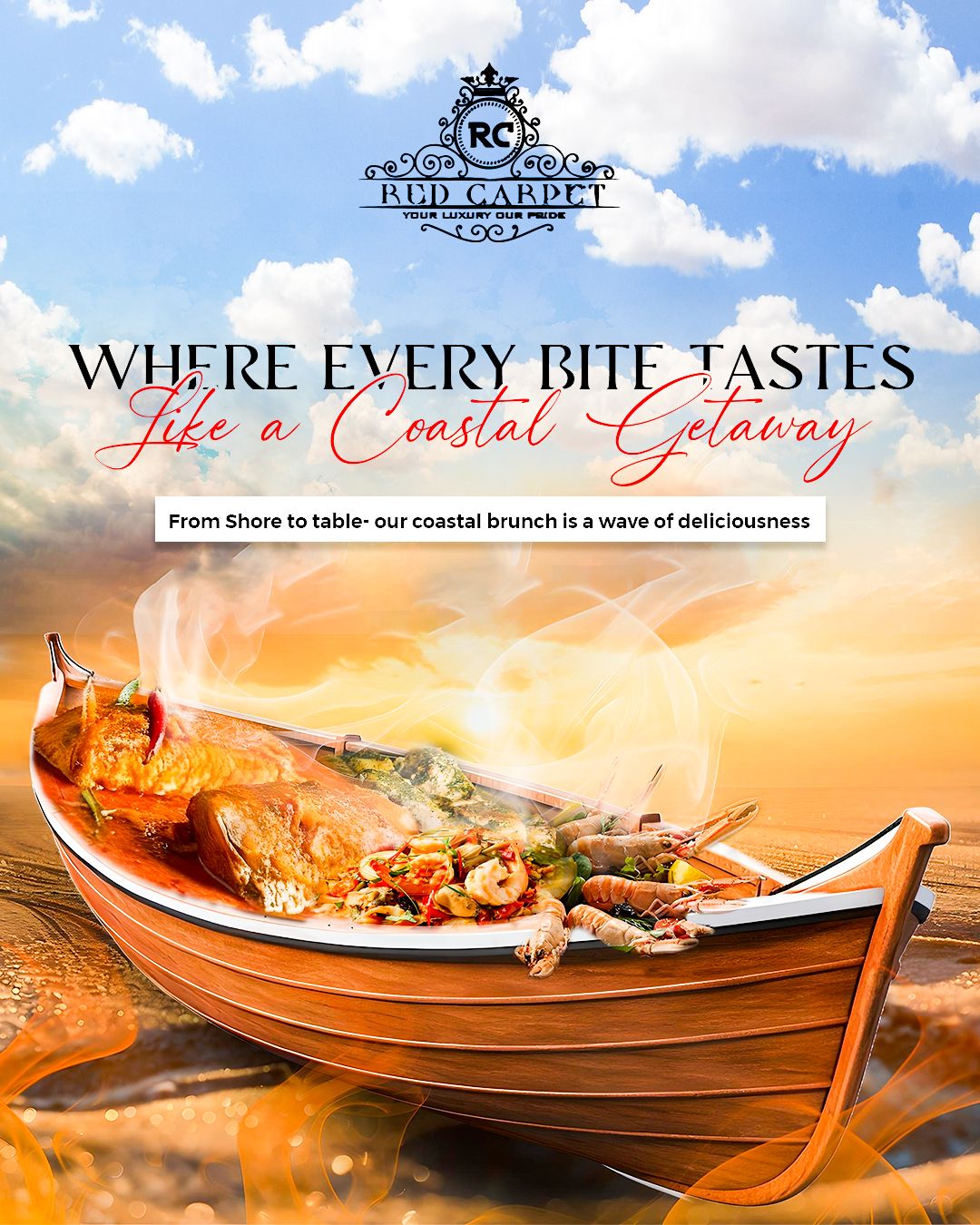 Instagram post: Boat-shaped seafood coastal getaway