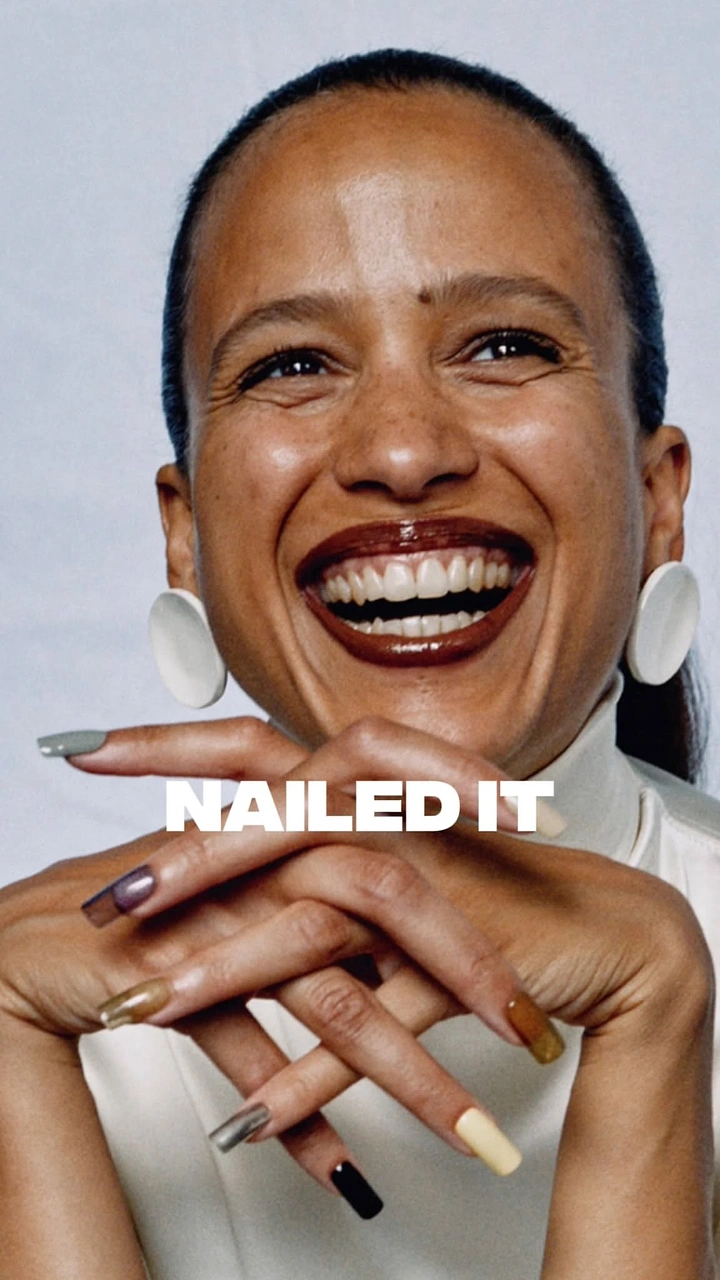 Nail Salons creative ad: 'Nailed It' pun on joyful portrait
