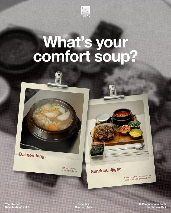Cloud Kitchens & Food Trucks creative ad: Clipped polaroids soup menu question