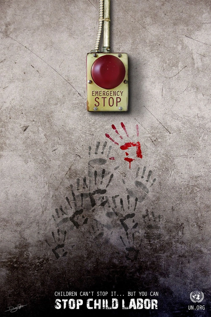 Nonprofit & Social Cause creative ad: Emergency stop button above children’s handprints