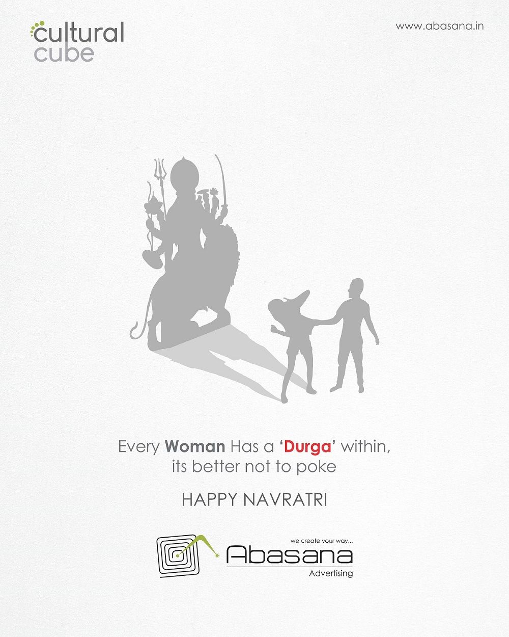 Woman's shadow transforming into Durga on a lion