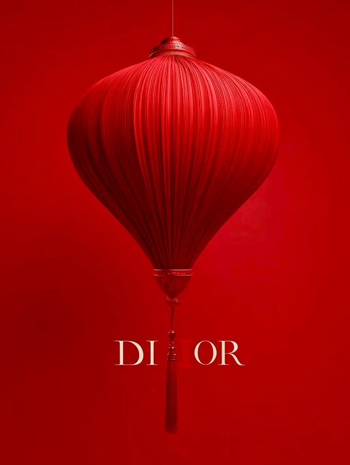 Lunar New Year creative ad: Single pleated red silk lantern with tassel