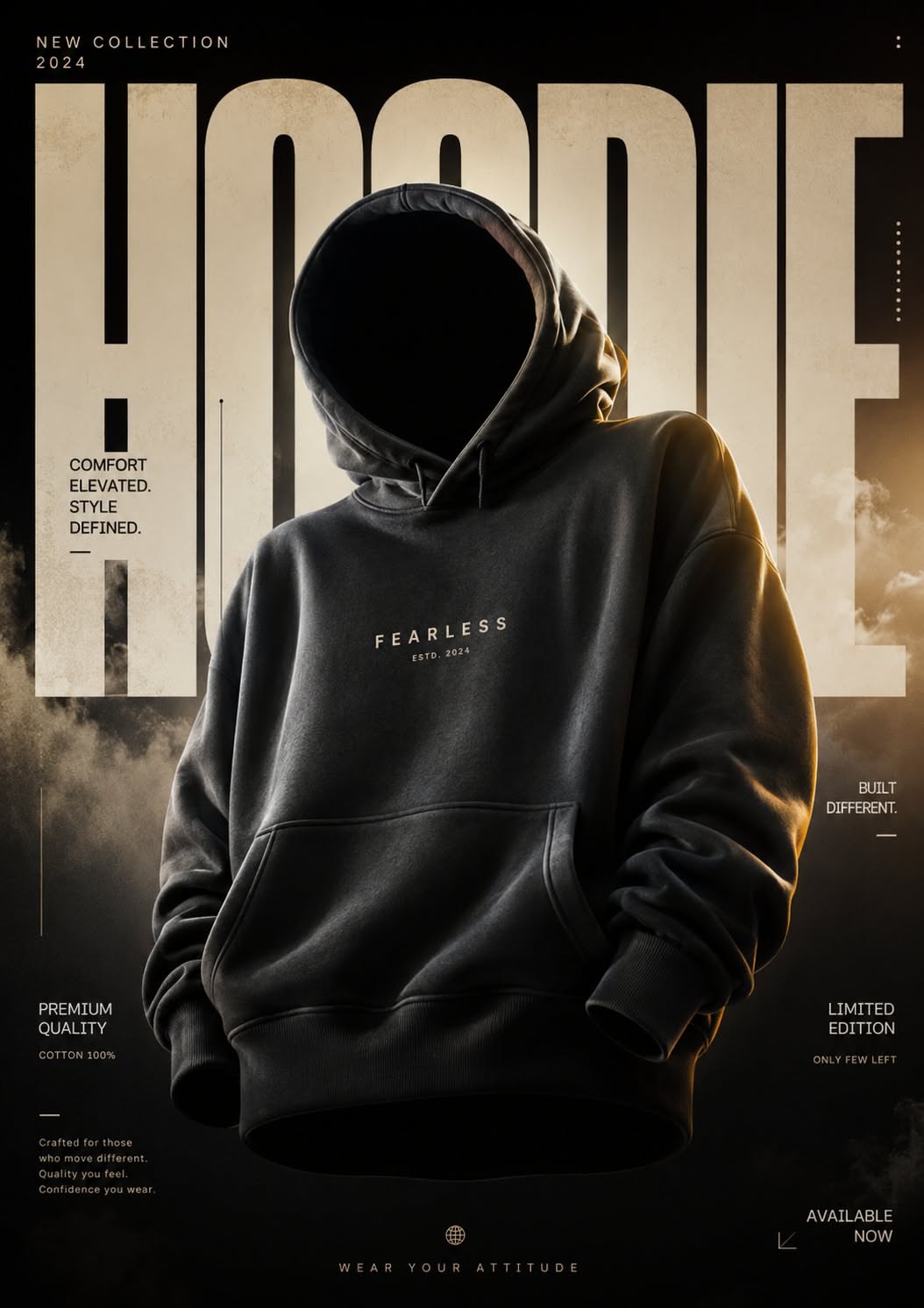 Poster: Faceless black hoodie floating as if worn by an invisible figure