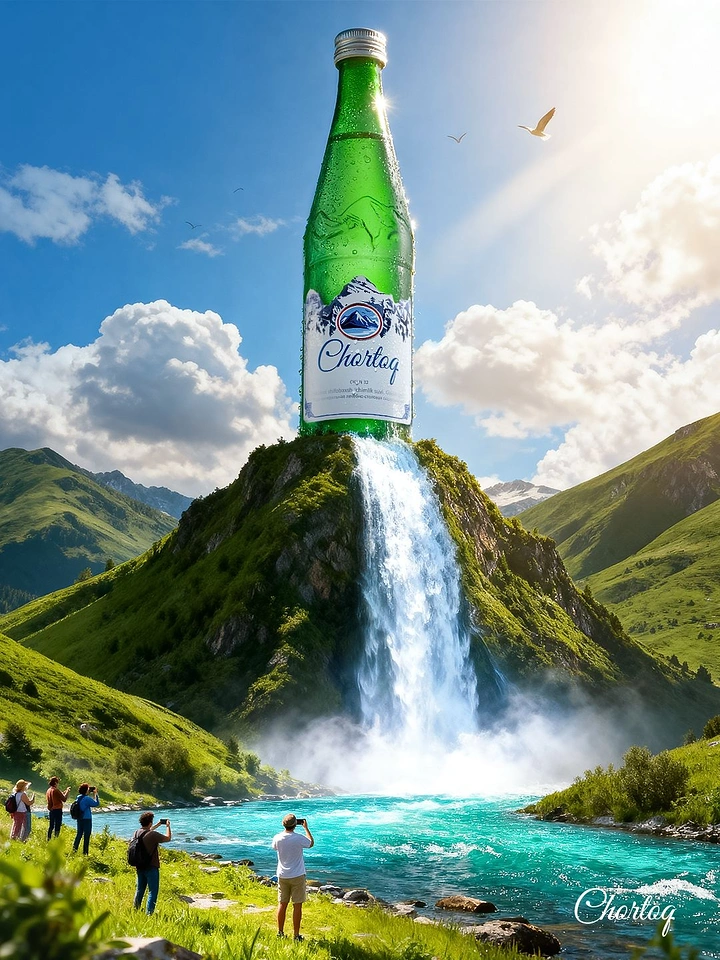 Packaged Drinking Water creative ad: Bottle becomes a mountain waterfall source