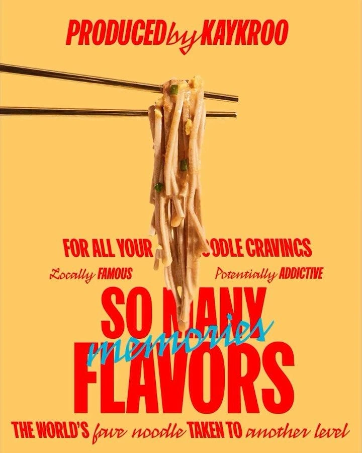 Instant Noodles & Pasta Brands creative ad: Flavor variety expressed through layered typography