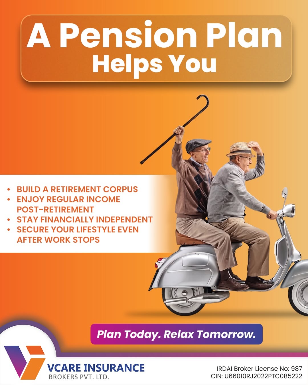 Carousel: Two cheerful elderly men riding a silver vintage scooter, slide 2