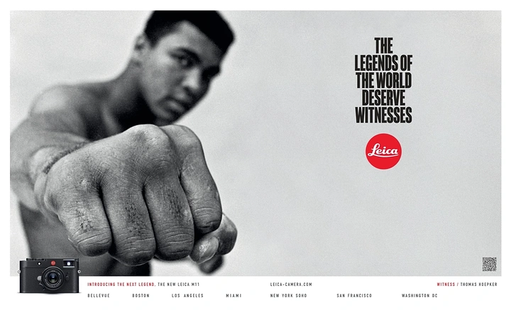 Photography creative ad: Leica: Ali's fist, legends deserve witnesses