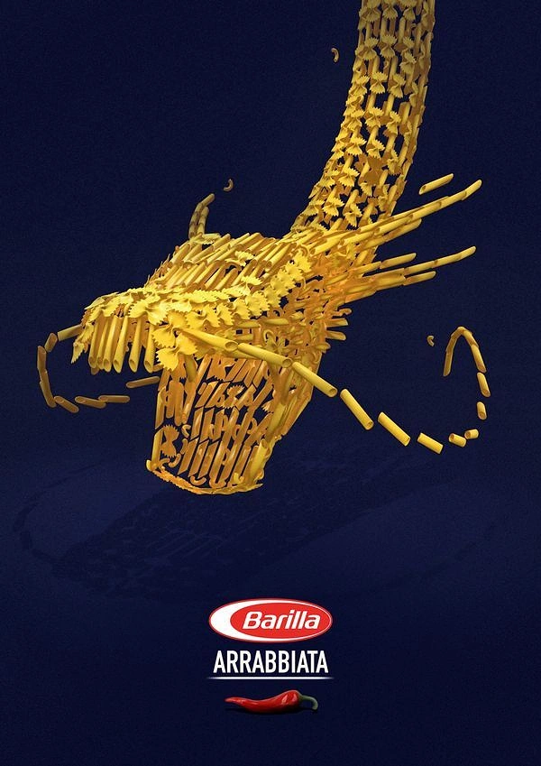 Instant Noodles & Pasta Brands creative ad: Pasta transformed into striking creature