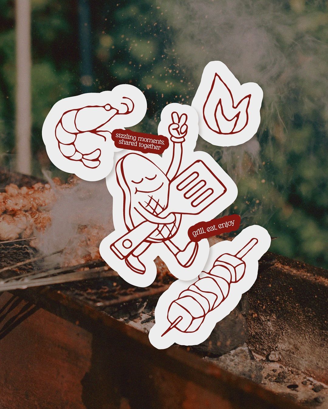 Instagram post: Distinctive illustrated grilling character