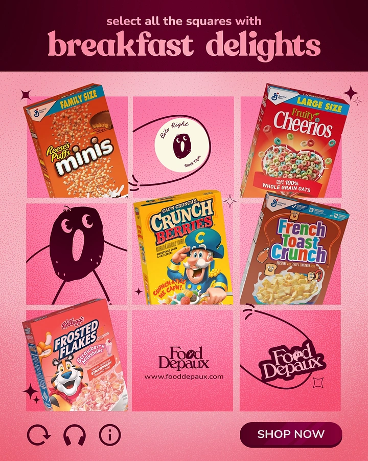 Breakfast Cereals & Oats creative ad: Captcha interface becomes playful cereal shopping concept