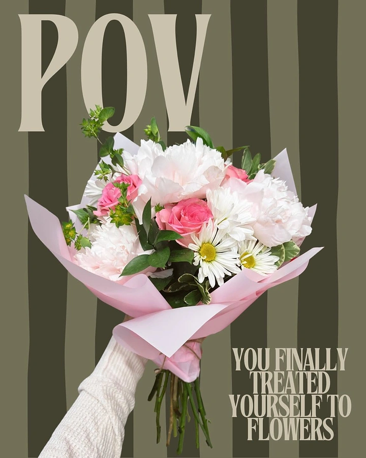 Florists creative ad: POV self-treat copy, editorial striped layout