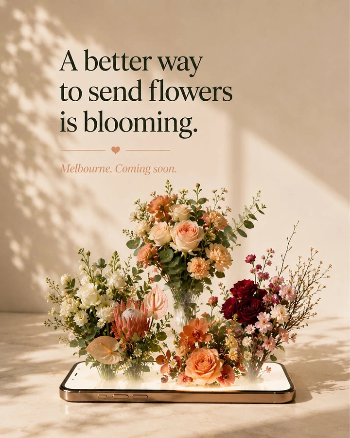 Florists creative ad: Bouquets bloom out of phone: online delivery