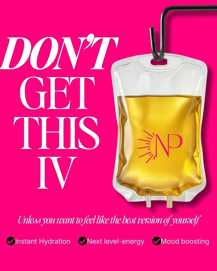 IV Therapy & Drip Bars creative ad: Warning headline creates IV twist