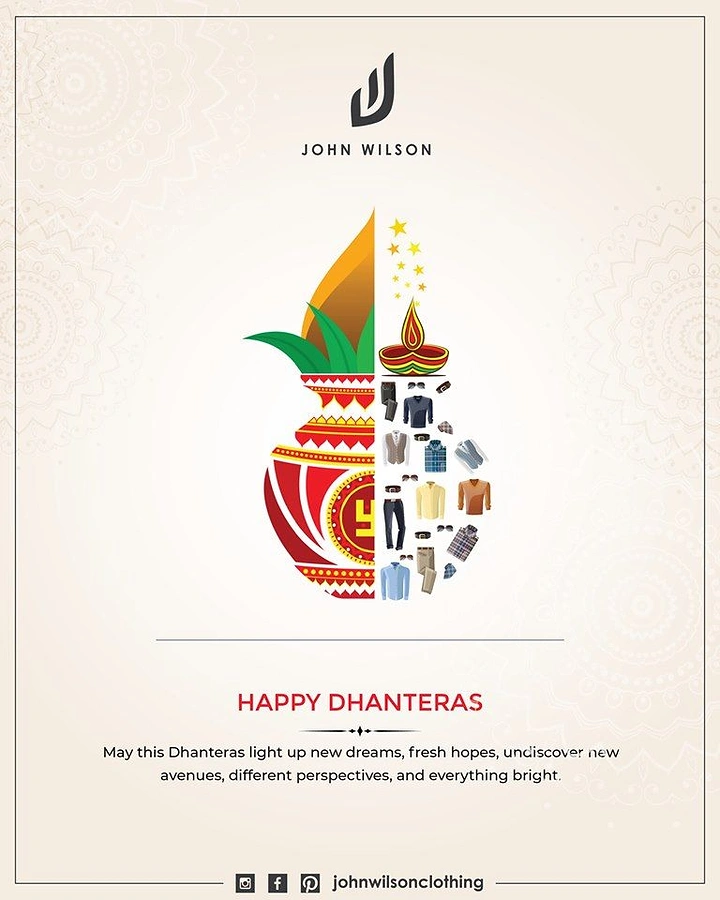 Dhanteras creative ad: Split kalash, half traditional pot and half made of menswear items