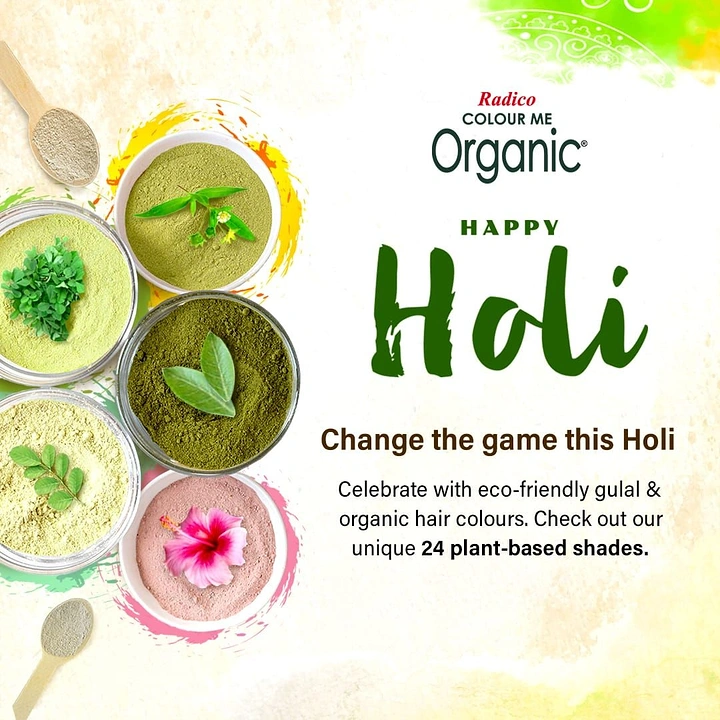 Holi creative ad: Bowls of plant-based herbal colour powders