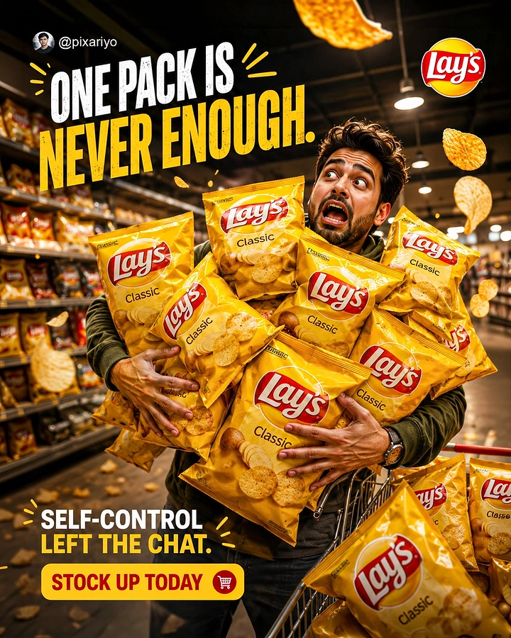 Snacks & Namkeen Brands creative ad: Witty 'one pack never enough' hoarding
