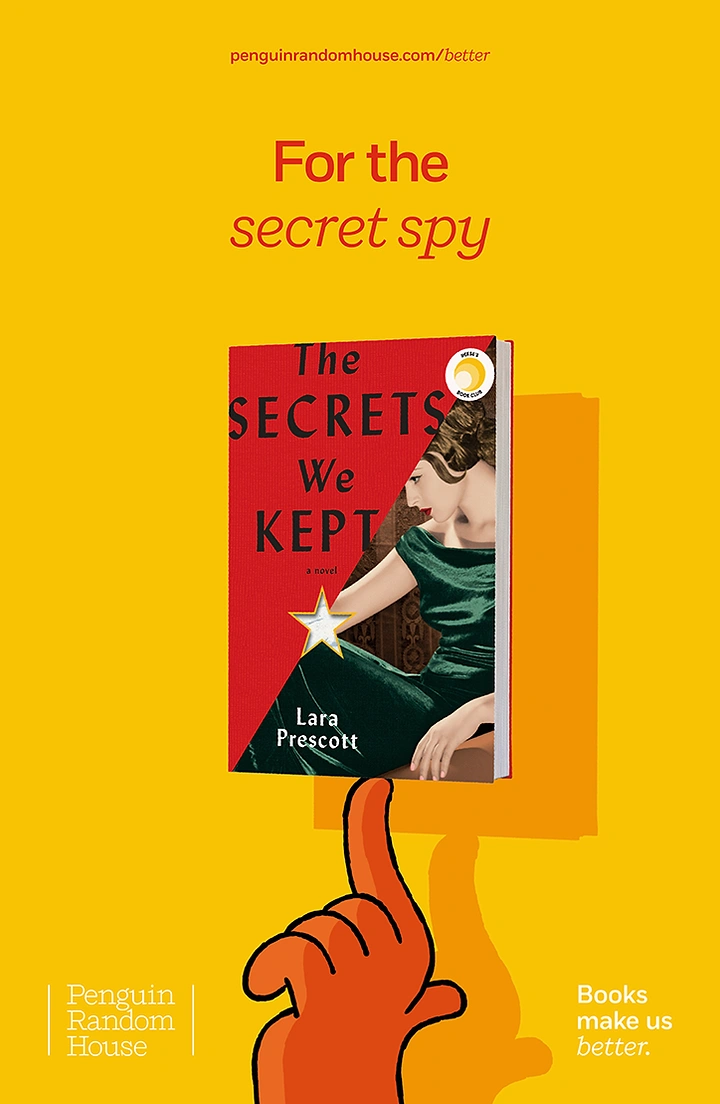 Bookstores creative ad: Spy-gloved cartoon hand presents book, witty copy